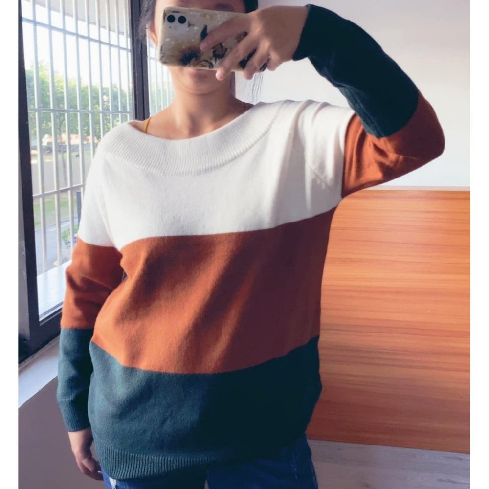 Shirley & Stone Color Block Off The Shoulder Sweater - Picture 6 of 7